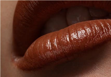 Close-up of glossy brown lips