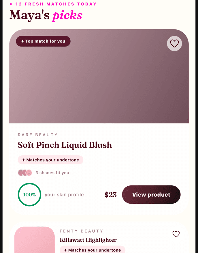 Lychee feed showing a top match blush