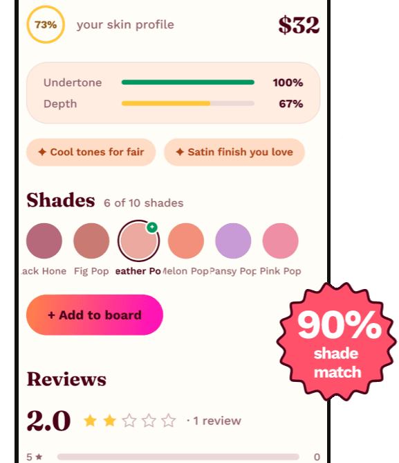 Lychee product page with a 90% shade match badge